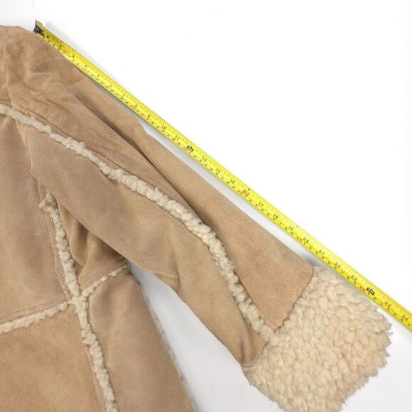 VINTAGE Suede Leather Penny Lane Coat Sherpa Fur Long 70s Afghan Western Boho - Picture 5 of 13